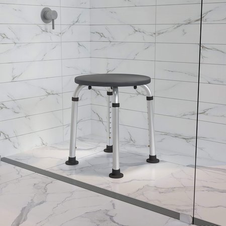 FLASH FURNITURE 9-1/2" L, Polyurethane, Aluminum, Gray Bath & Shower Stool DC-HY3400L-GRY-GG